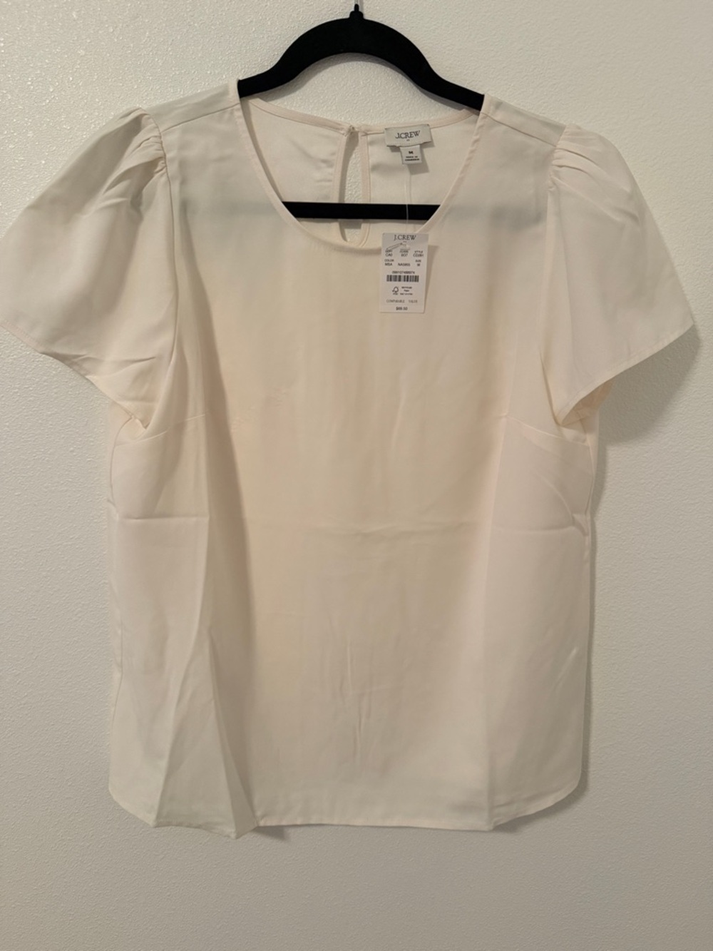 J. Crew Cream Short Sleeve Puff Shoulder Blouse